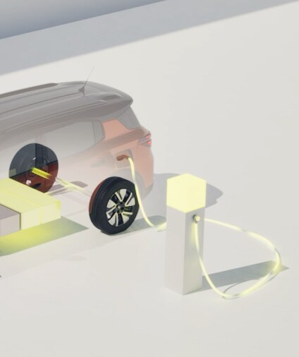 Ein Opel Elektrofahrzeug wird an einer Ladestation geladen und der Antrieb hervorgehoben.