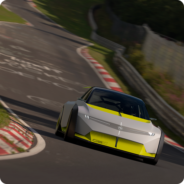 Frontansicht auf den fahrenden Corsa GSE Vision Gran Turismo